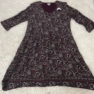 Purple floral print 3/4 sleeve dress